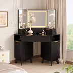 Coiffeuse cannelée de 48 pouces, grande coiffeuse d'angle éclairée avec triple miroir HD et lumières, table de maquillage