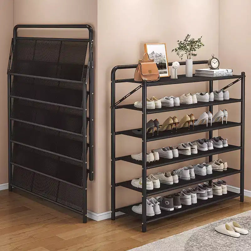 AEELLEEA Range-chaussures étroit peu encombrant – Support de rangement pour chaussures à cadre métallique robuste pour 10 à 20 paires, noir rustique, idéal pour l'entrée