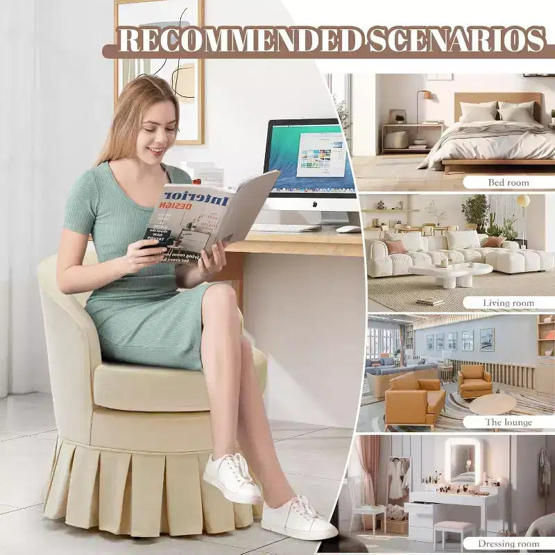 Chaise de salle à manger rembourrée, Fauteuil moderne du milieu du siècle, Tabouret de coiffeuse, Canapé simple confortable pour chambre à coucher, salon, salle à manger, Beige
