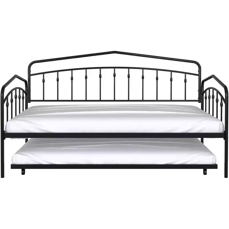 Lit de repos double avec lit gigogne double, cadre en métal robuste, lit de repos avec cadre de lit gigogne, sommier avec support à lattes métalliques