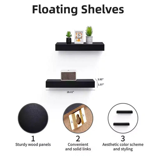 Étagère flottante noire 18.11 C avec support invisible pour montage mural en bois, parfaite pour la décoration de salle de bain/chambre/cuisine ou pour exposer des livres/plantes, facile à installer.