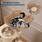 Arbre à chat 2-en-1 avec enclos pour litière, condo pour chat de 170 cm de haut, hamac, coussins lavables, perchoir multi-niveaux et poteaux à griffer pour chats
