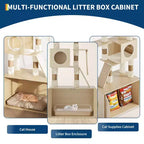 Arbre à chat 2-en-1 avec enclos pour litière, condo pour chat de 170 cm de haut, hamac, coussins lavables, perchoir multi-niveaux et poteaux à griffer pour chats
