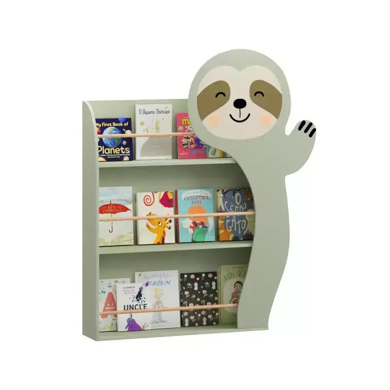 Étagère à Livres pour Enfants Paresseux, Présentoir à Livres Frontal pour Tout-petits avec 3 Niveaux, Design Animal Mignon, Étagère à Livres en Bois pour Chambre d'Enfant ou Salle de Jeux