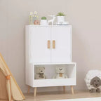 Meuble de rangement pour jouets d'enfants avec portes et étagère ouverte, Organisateur moderne en bois blanc avec pieds en bois naturel, Bibliothèque pour tout-petits pour salle de jeux