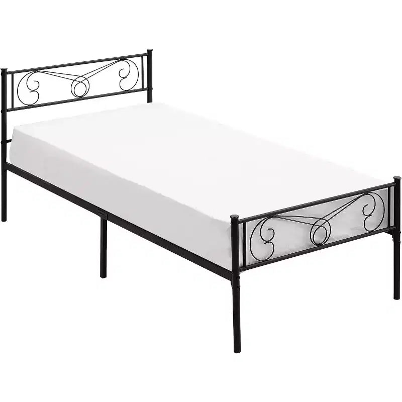 Cadres de lit jumeaux pour enfants, cadre de lit plateforme en métal avec tête et pied de lit, support de lattes de lit robuste, pas besoin de sommier tapissier, sans bruit, noir