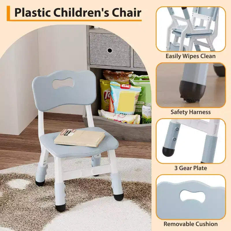 Lot de 2 chaises pour enfants, chaise en plastique réglable en hauteur sur 3 niveaux pour enfants (2-6 ans) - Idéal pour la maison, la salle de classe et la crèche