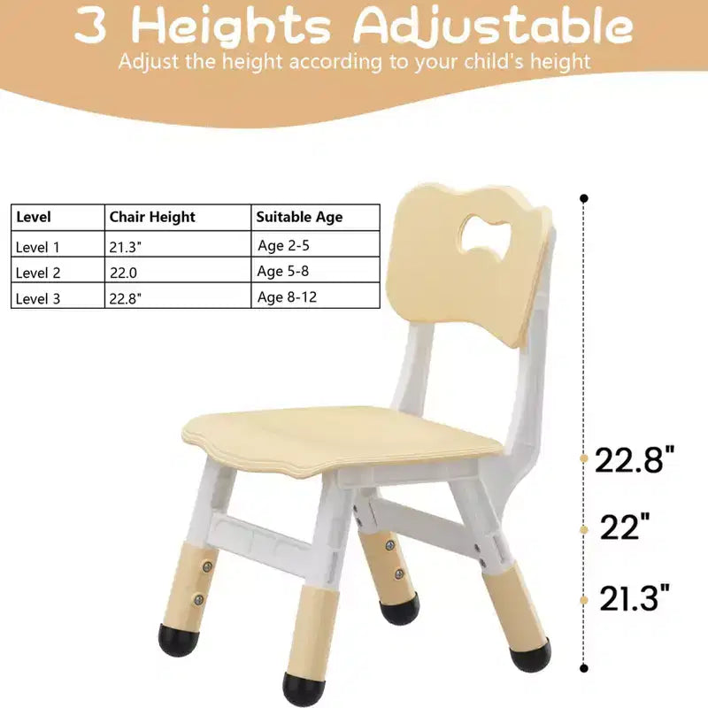 Lot de 2 chaises pour enfants, chaise en plastique réglable en hauteur sur 3 niveaux pour enfants (2-6 ans) - Idéal pour la maison, la salle de classe et la crèche