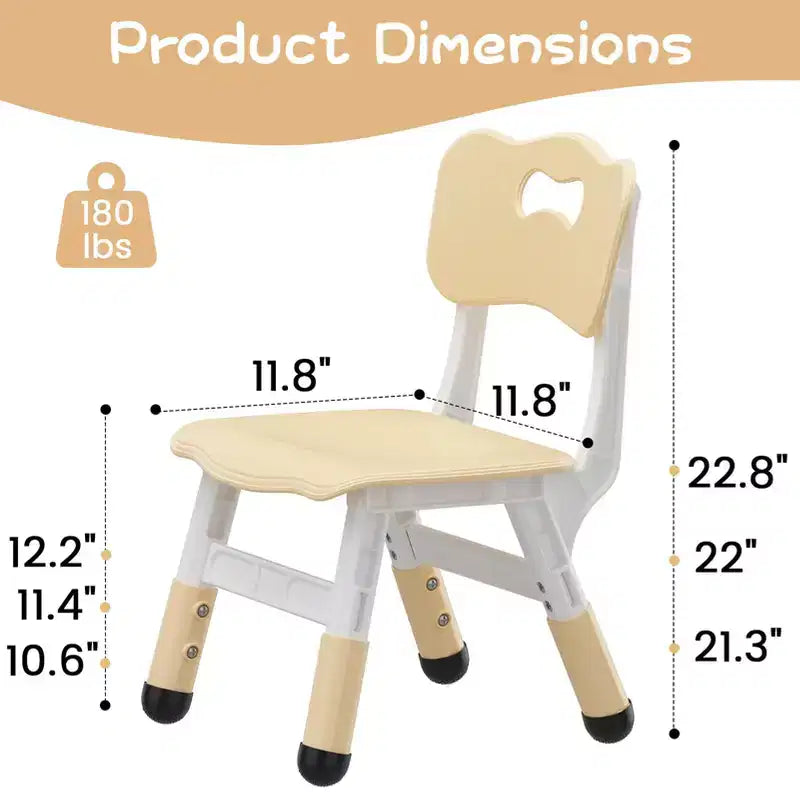 Lot de 2 chaises pour enfants, chaise en plastique réglable en hauteur sur 3 niveaux pour enfants (2-6 ans) - Idéal pour la maison, la salle de classe et la crèche