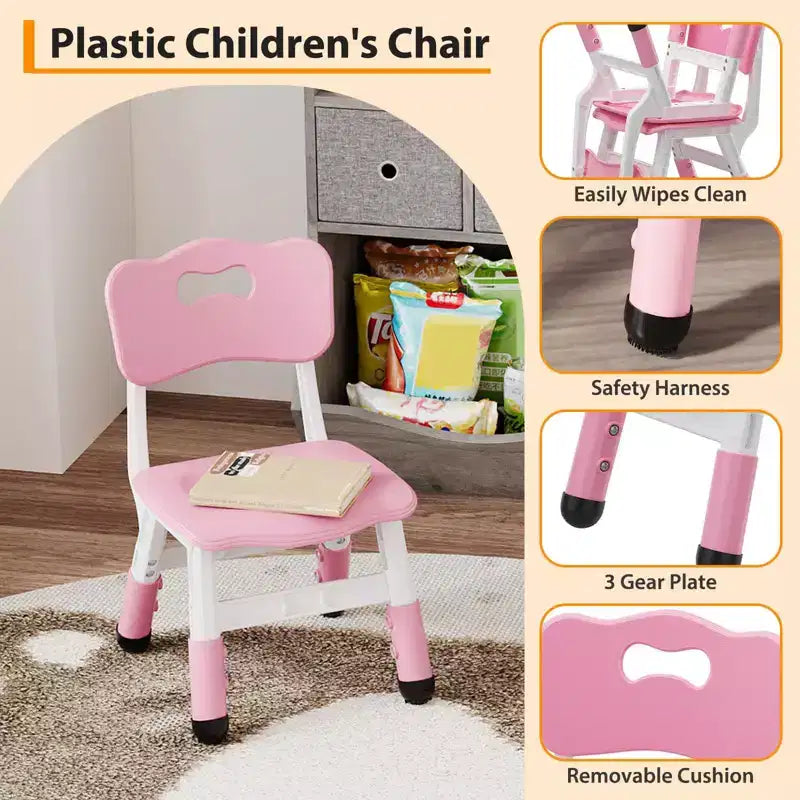 Lot de 2 chaises pour enfants, chaise en plastique réglable en hauteur sur 3 niveaux pour enfants (2-6 ans) - Idéal pour la maison, la salle de classe et la crèche