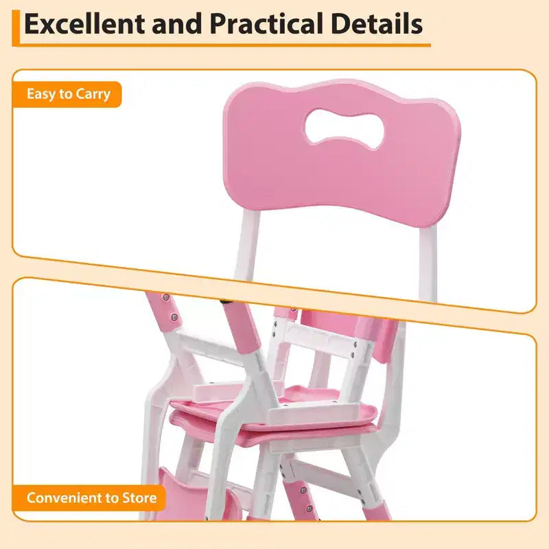 Lot de 2 chaises pour enfants, chaise en plastique réglable en hauteur sur 3 niveaux pour enfants (2-6 ans) - Idéal pour la maison, la salle de classe et la crèche