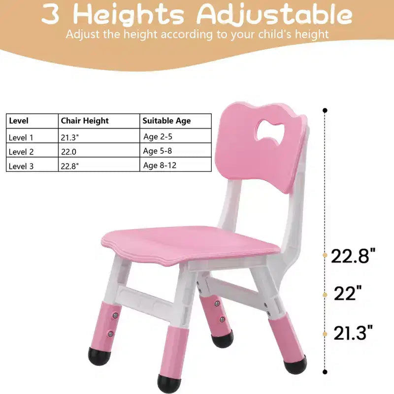 Lot de 2 chaises pour enfants, chaise en plastique réglable en hauteur sur 3 niveaux pour enfants (2-6 ans) - Idéal pour la maison, la salle de classe et la crèche