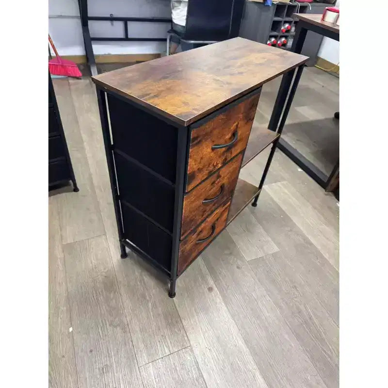Meuble de classement à 3 tiroirs avec étagère ouverte, support d'imprimante en bois avec rangement, classeur en tissu adapté aux documents A4/Lettre pour le bureau à domicile