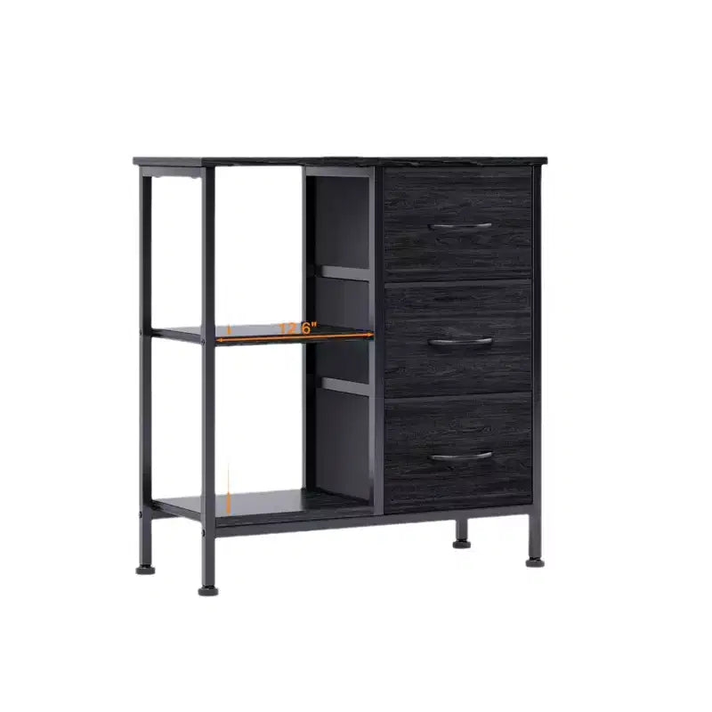Meuble de classement à 3 tiroirs avec étagère ouverte, support d'imprimante en bois avec rangement, classeur en tissu adapté aux documents A4/Lettre pour le bureau à domicile