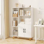 Meuble de rangement autoportant Costway avec 5 étagères ouvertes, meuble à double porte, pieds en métal Noir/Blanc