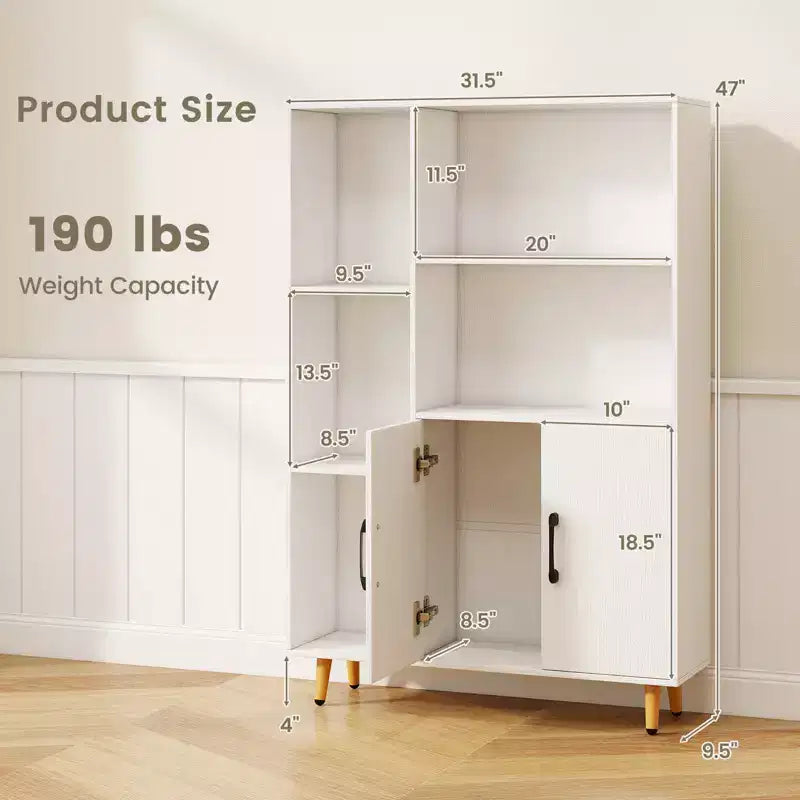 Meuble de rangement autoportant Costway avec 5 étagères ouvertes, meuble à double porte, pieds en métal Noir/Blanc