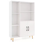 Meuble de rangement autoportant Costway avec 5 étagères ouvertes, meuble à double porte, pieds en métal Noir/Blanc
