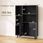 Meuble de rangement autoportant Costway avec 5 étagères ouvertes, meuble à double porte, pieds en métal Noir/Blanc