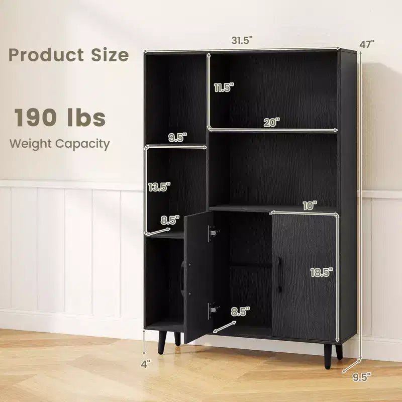 Meuble de rangement autoportant Costway avec 5 étagères ouvertes, meuble à double porte, pieds en métal Noir/Blanc