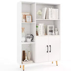 Meuble de rangement autoportant Costway avec 5 étagères ouvertes, meuble à double porte, pieds en métal Noir/Blanc