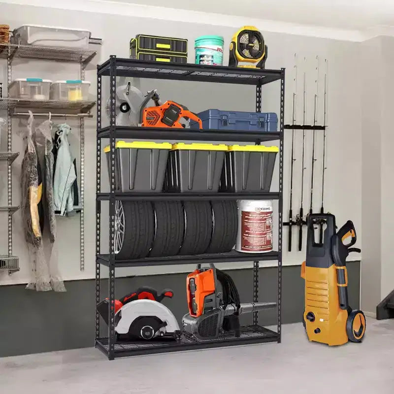 Étagère de garage robuste, étagères de rangement réglables, étagères métalliques durables pour l'organisation de garage, sous-sol, atelier, entrepôt
