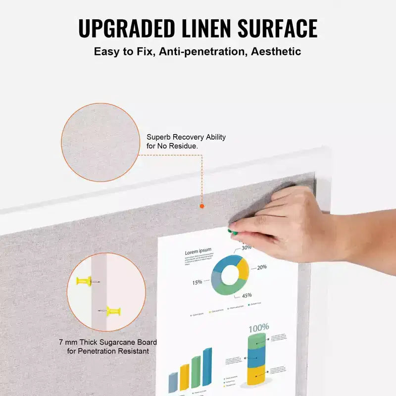 Tableau d'affichage en liège de 30 x 20 pouces avec cadre en MDF blanc pour la maison, le bureau et l'école