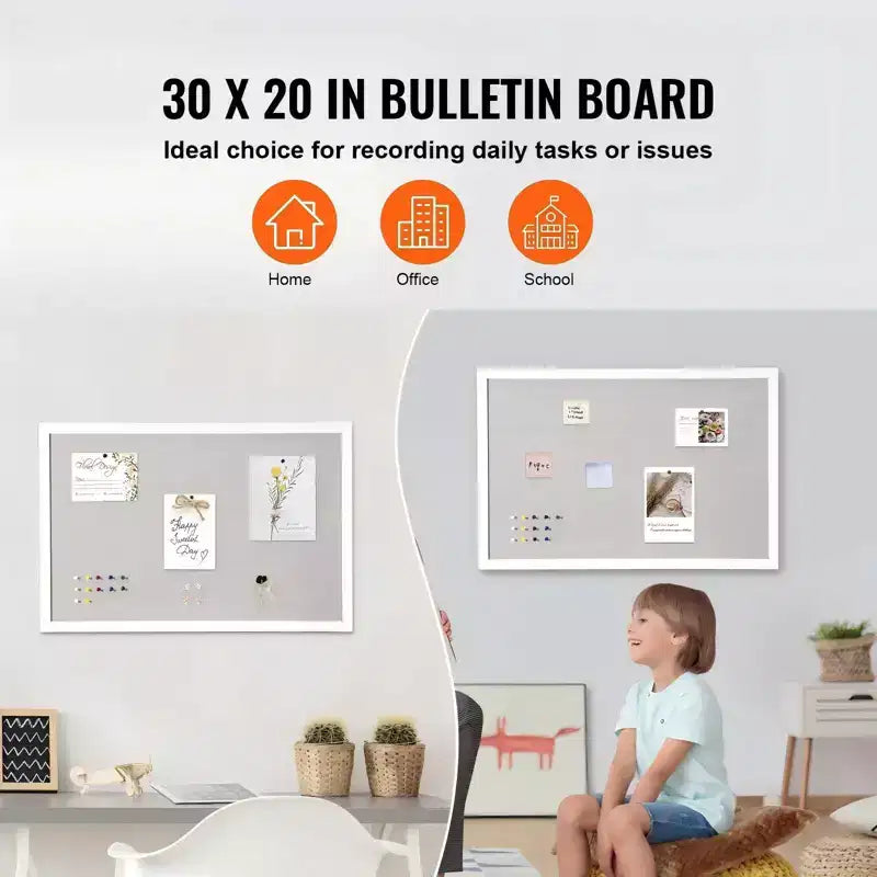 Tableau d'affichage en liège de 30 x 20 pouces avec cadre en MDF blanc pour la maison, le bureau et l'école