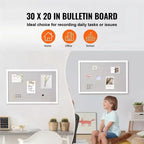 Tableau d'affichage en liège de 30 x 20 pouces avec cadre en MDF blanc pour la maison, le bureau et l'école