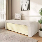 TUYOHW Banc ottoman incurvé élégant avec tiroir, banc de rangement en boucle moelleux pour le bout de lit de chambre et de salon, capacité de 136 kg, marron clair/blanc