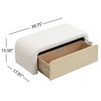 TUYOHW Banc ottoman incurvé élégant avec tiroir, banc de rangement en boucle moelleux pour le bout de lit de chambre et de salon, capacité de 136 kg, marron clair/blanc