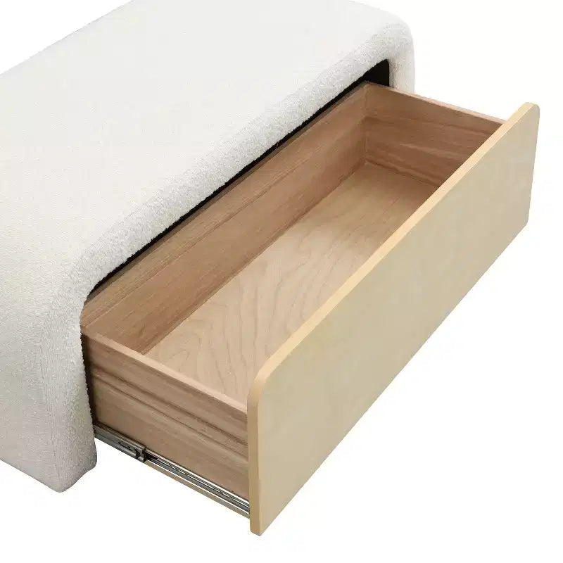 TUYOHW Banc ottoman incurvé élégant avec tiroir, banc de rangement en boucle moelleux pour le bout de lit de chambre et de salon, capacité de 136 kg, marron clair/blanc