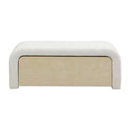 TUYOHW Banc ottoman incurvé élégant avec tiroir, banc de rangement en boucle moelleux pour le bout de lit de chambre et de salon, capacité de 136 kg, marron clair/blanc