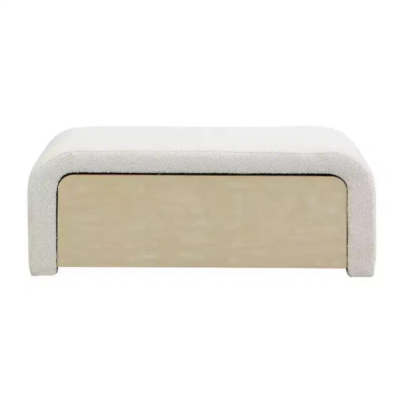 TUYOHW Banc ottoman incurvé élégant avec tiroir, banc de rangement en boucle moelleux pour le bout de lit de chambre et de salon, capacité de 136 kg, marron clair/blanc