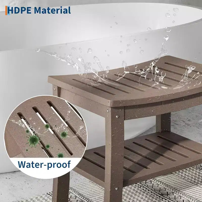Banc de douche, tabouret de douche étanche en PEHD de 52,3 cm, chaise de salle de bain de 181 kg avec étagère de rangement, chaise de salle de bain antidérapante pour personnes âgées