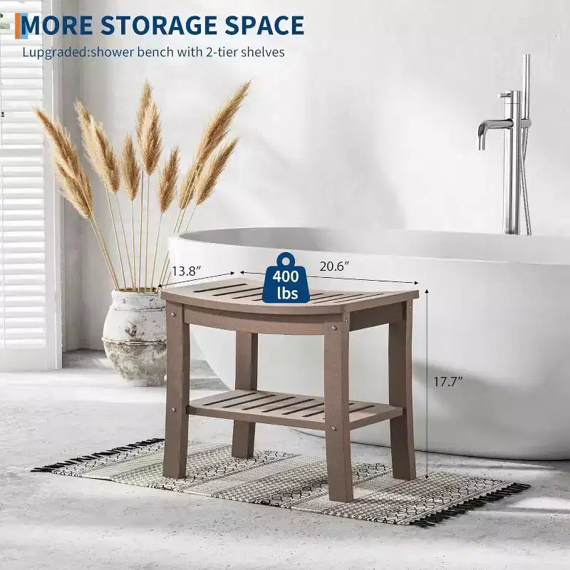 Banc de douche, tabouret de douche étanche en PEHD de 52,3 cm, chaise de salle de bain de 181 kg avec étagère de rangement, chaise de salle de bain antidérapante pour personnes âgées