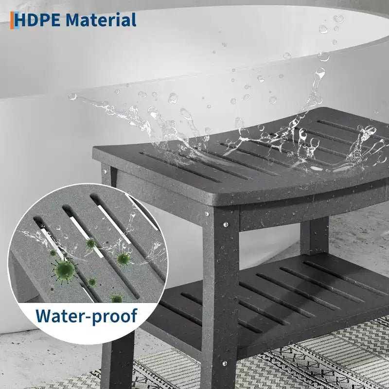 Banc de douche, tabouret de douche étanche en PEHD de 52,3 cm, chaise de salle de bain de 181 kg avec étagère de rangement, chaise de salle de bain antidérapante pour personnes âgées