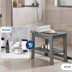 Banc de douche, tabouret de douche étanche en PEHD de 52,3 cm, chaise de salle de bain de 181 kg avec étagère de rangement, chaise de salle de bain antidérapante pour personnes âgées