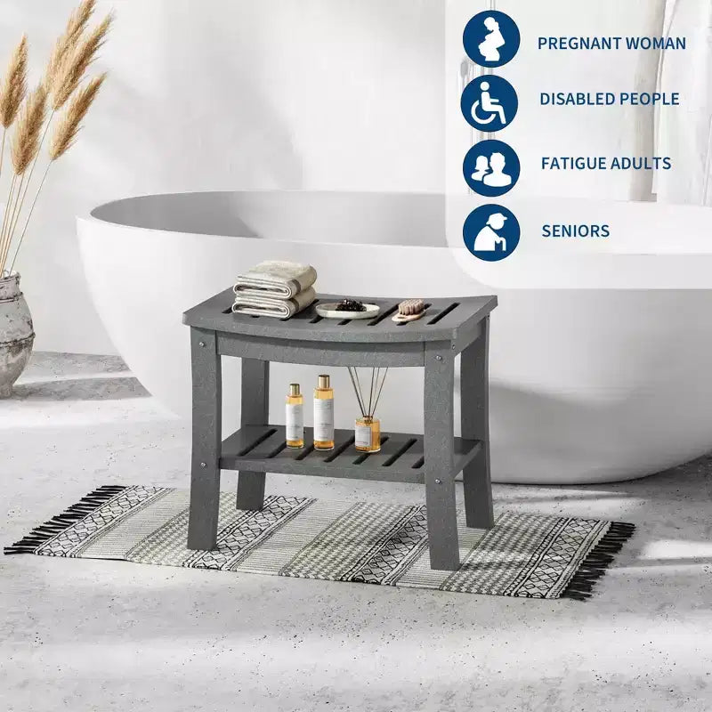 Banc de douche, tabouret de douche étanche en PEHD de 52,3 cm, chaise de salle de bain de 181 kg avec étagère de rangement, chaise de salle de bain antidérapante pour personnes âgées
