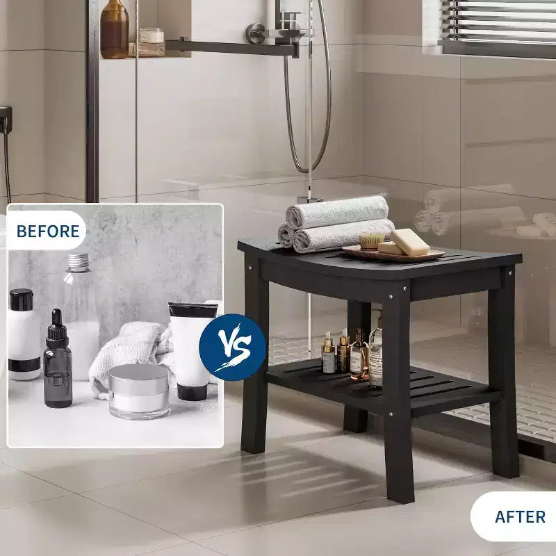 Banc de douche, tabouret de douche étanche en PEHD de 52,3 cm, chaise de salle de bain de 181 kg avec étagère de rangement, chaise de salle de bain antidérapante pour personnes âgées