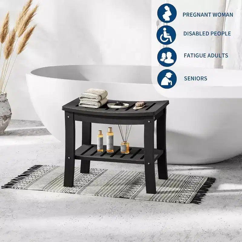 Banc de douche, tabouret de douche étanche en PEHD de 52,3 cm, chaise de salle de bain de 181 kg avec étagère de rangement, chaise de salle de bain antidérapante pour personnes âgées