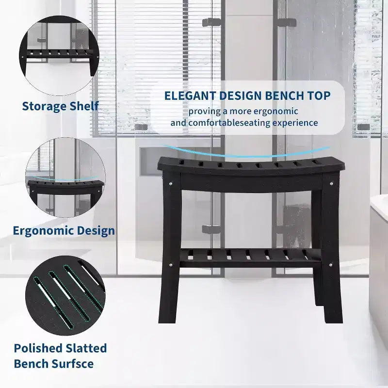Banc de douche, tabouret de douche étanche en PEHD de 52,3 cm, chaise de salle de bain de 181 kg avec étagère de rangement, chaise de salle de bain antidérapante pour personnes âgées