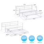 Lit de repos en métal robuste Karl Home de taille double avec lit gigogne escamotable, aucun sommier tapissier requis, blanc