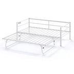 Lit de repos en métal robuste Karl Home de taille double avec lit gigogne escamotable, aucun sommier tapissier requis, blanc