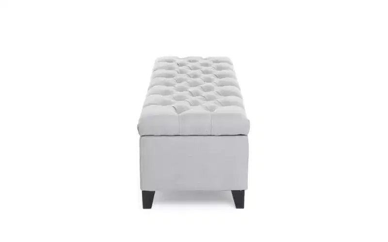 Banc de rangement Okak avec capitonnage et surpiqûres en losanges, banc de bout de lit avec pieds robustes, banc de rangement pour salon