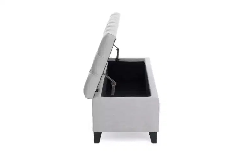 Banc de rangement Okak avec capitonnage et surpiqûres en losanges, banc de bout de lit avec pieds robustes, banc de rangement pour salon
