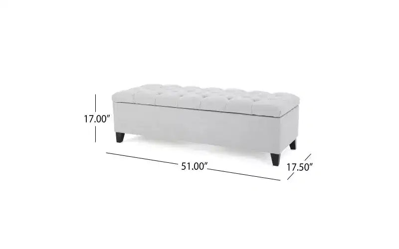 Banc de rangement Okak avec capitonnage et surpiqûres en losanges, banc de bout de lit avec pieds robustes, banc de rangement pour salon