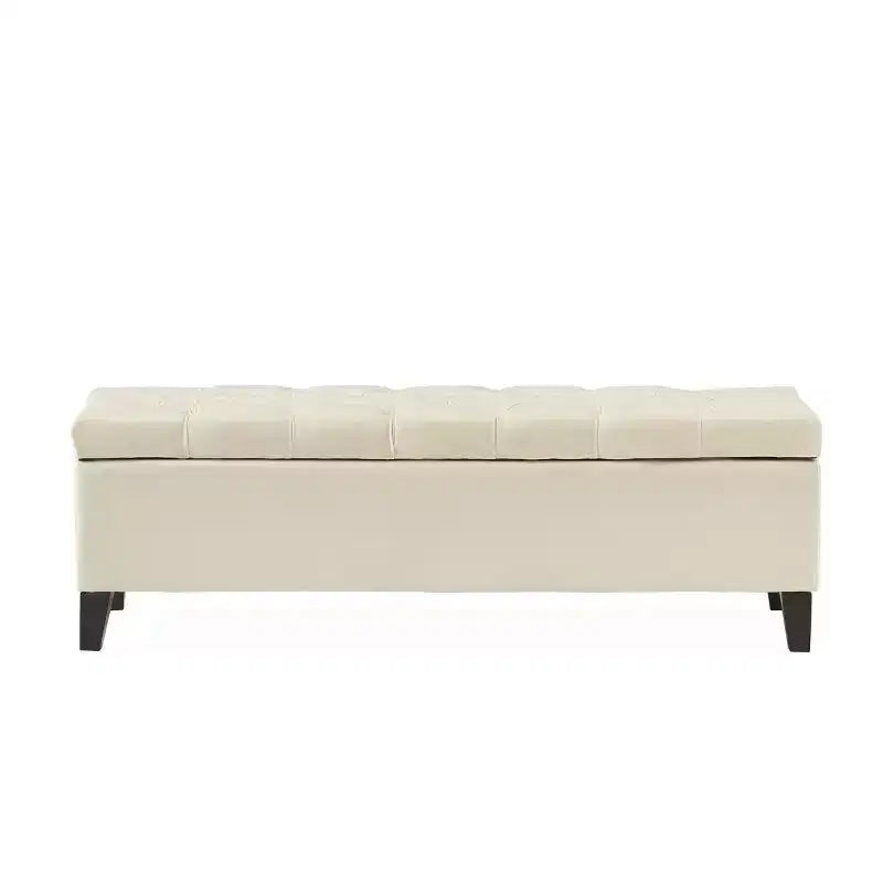 Banc de rangement Okak avec capitonnage et surpiqûres en losanges, banc de bout de lit avec pieds robustes, banc de rangement pour salon