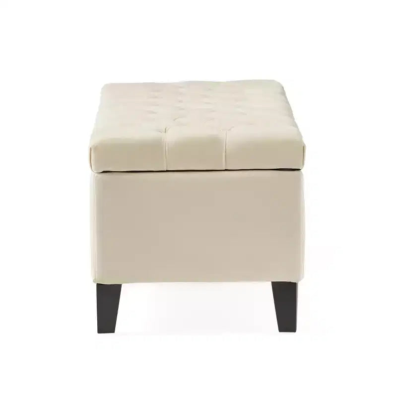 Banc de rangement Okak avec capitonnage et surpiqûres en losanges, banc de bout de lit avec pieds robustes, banc de rangement pour salon