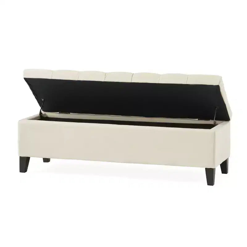 Banc de rangement Okak avec capitonnage et surpiqûres en losanges, banc de bout de lit avec pieds robustes, banc de rangement pour salon