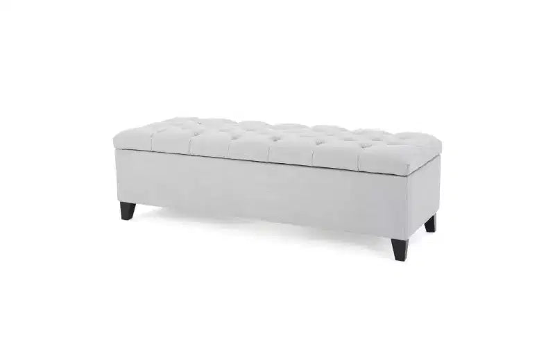 Banc de rangement Okak avec capitonnage et surpiqûres en losanges, banc de bout de lit avec pieds robustes, banc de rangement pour salon